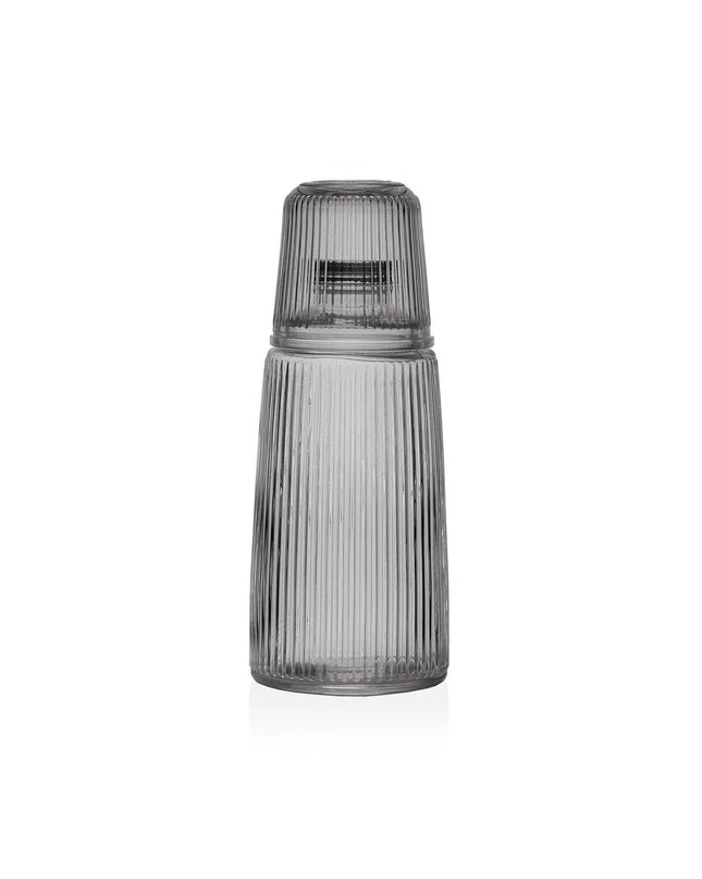 Versa waterfles made of black glass and aluminum, suitable for outdoor sports, camping, and hiking, measuring 10.3 x 26 cm.