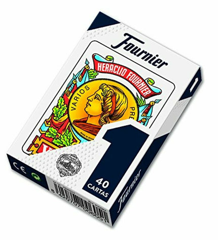Fournier Spaanse Speelkaarten set of 40 with colorful card backs, ideal for card games and magic tricks.
