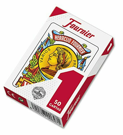 Set of 50 Fournier Spaanse Speelkaarten for games and magic tricks, featuring colorful traditional card designs.