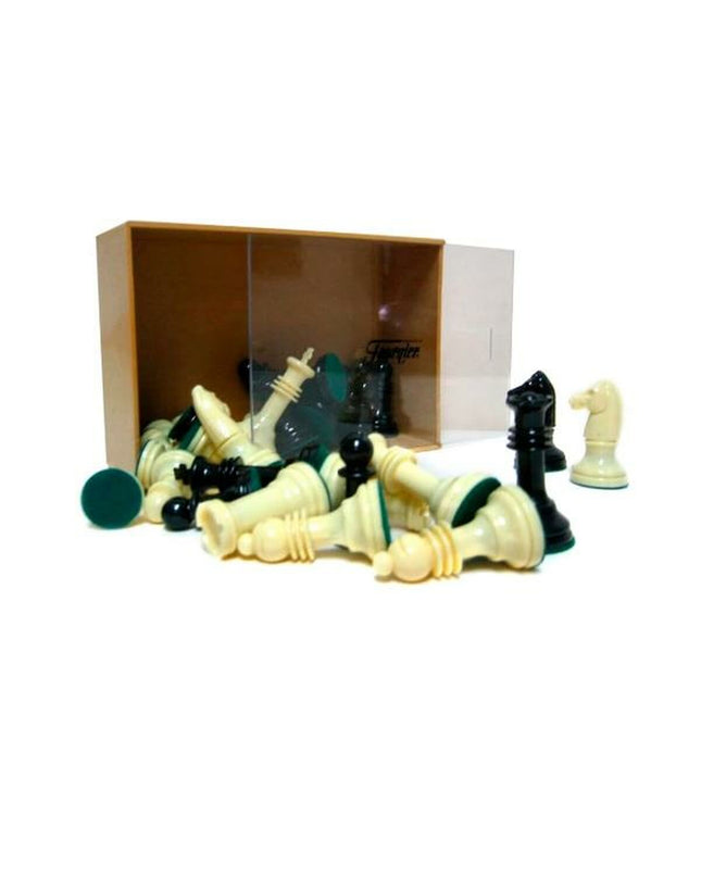 Fournier chess pieces set, wooden Staunton style, with detailed carved design for playing chess or display.