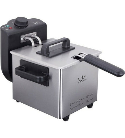 Silver JATA FR115 deep fryer with 1.5L capacity and 1000W power, featuring a compact design for home cooking.