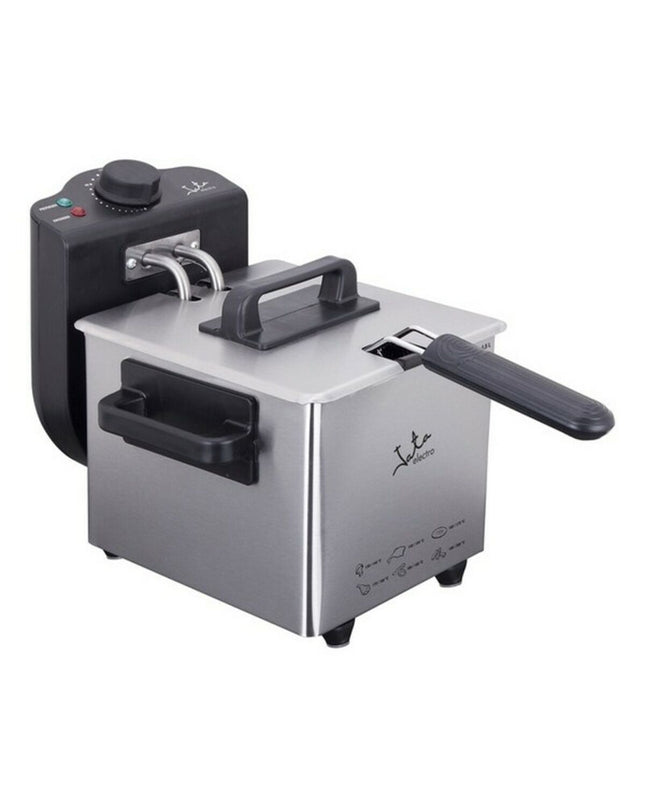 Silver JATA FR115 deep fryer with 1.5L capacity and 1000W power, featuring a compact design for home cooking.
