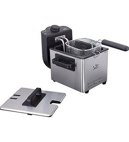 Silver JATA FR115 deep fryer with 1.5L capacity and 1000W power, featuring a compact design for home cooking.