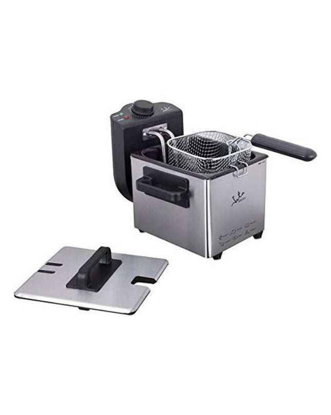 Silver JATA FR115 deep fryer with 1.5L capacity and 1000W power, featuring a compact design for home cooking.
