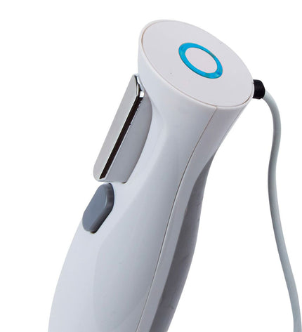 JATA BT175 hand blender with 900W motor, showing the sleek black and silver handheld blending device with control buttons.