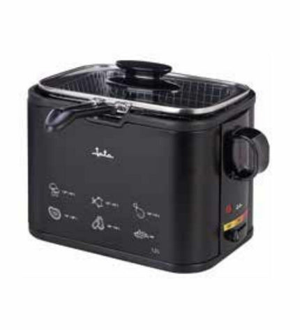 JATA 1000W deep fryer for home cooking, compact electric kitchen appliance with basket and control panel visible.