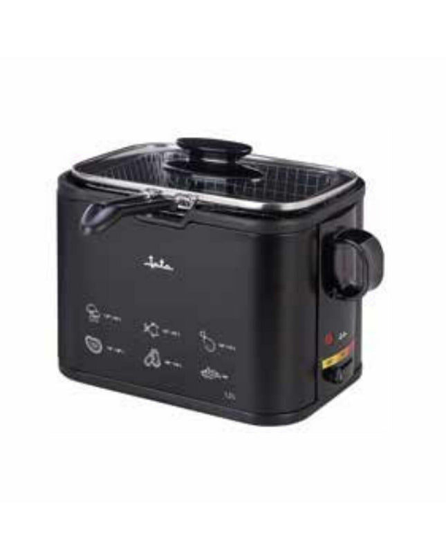 JATA 1000W deep fryer for home cooking, compact electric kitchen appliance with basket and control panel visible.