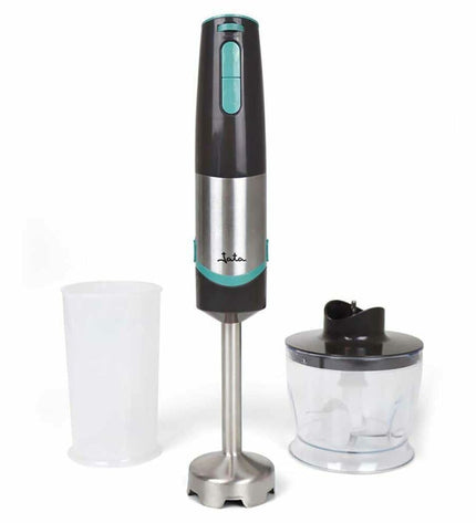 JATA Handblender JEBT1790 in blue and black with 800W power, compact electric kitchen appliance for blending.