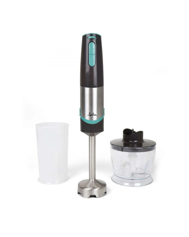 JATA JEBT1790 hand blender in blue and black with 800W power, suitable for kitchen and home cooking tasks.
