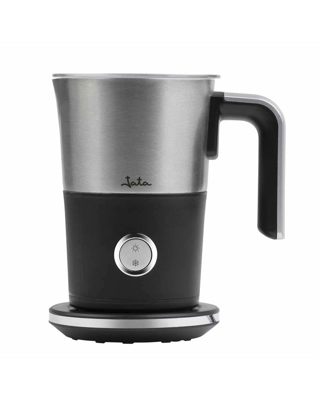 JATA JECL1900 milk frother, small electric kitchen appliance, showing stainless steel frothing jug and control buttons.