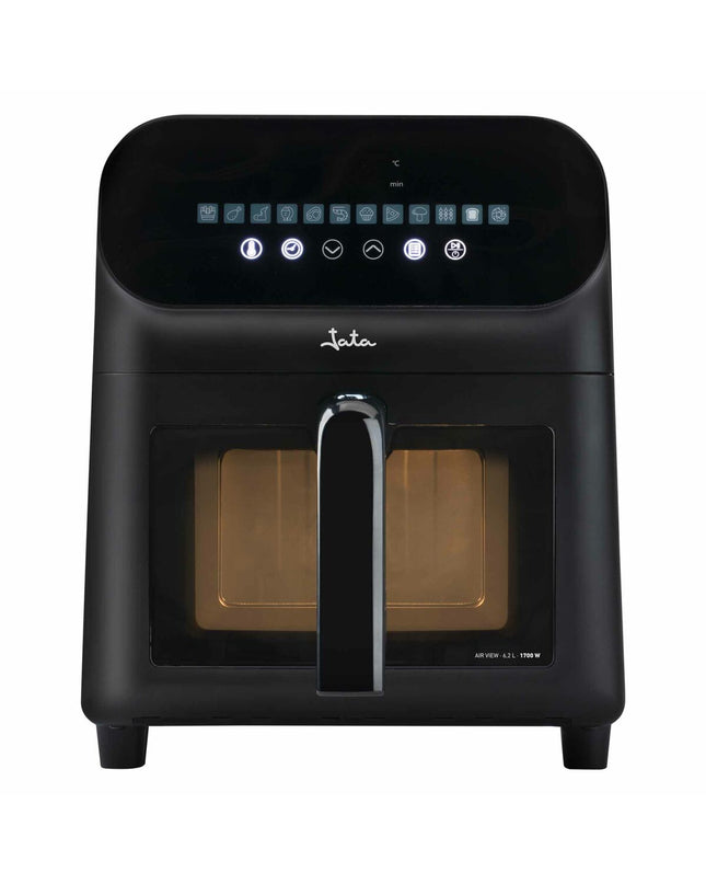 JATA JEF1230 black air fryer with 6.2L capacity and 1700W power, compact small kitchen electric appliance for healthy frying.