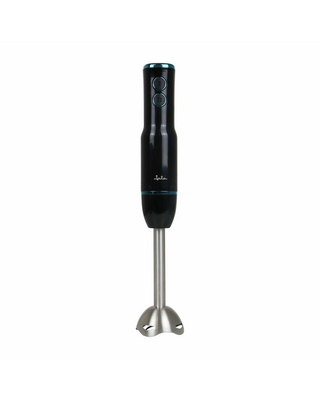 JATA Handblender JEBT1906 in black with 500W power, showcasing the compact design and blending attachment for kitchen use.