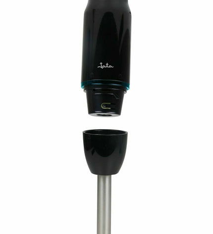 JATA JEBT1906 black hand blender with 500W motor, shown with blending shaft and control buttons.