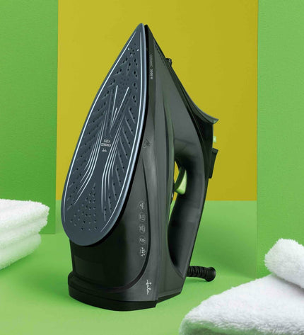 JATA JEPL2401 steam iron with sleek design, cord and control dial, used for household ironing and fabric care.