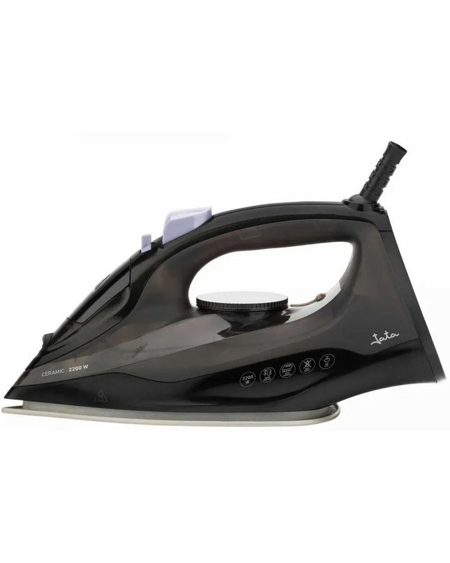 JATA 2200W steam iron with ergonomic handle, water tank, and temperature control for household ironing.