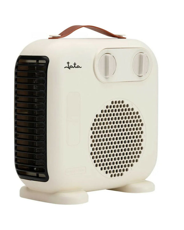 JATA JCTV1206 white portable heater with 2000W power, suitable for home heating and cooling, compact design with controls visible
