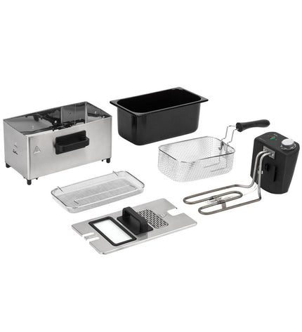 JATA frituurmachine for home use, compact electric fryer with stainless steel finish, suitable for preparing crispy fried foods.