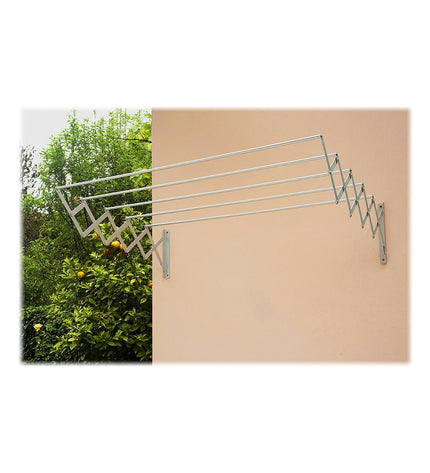 White epoxy-coated steel retractable clothesline, 120x70x23 cm, ideal for home storage and organization by BigBuy Home.
