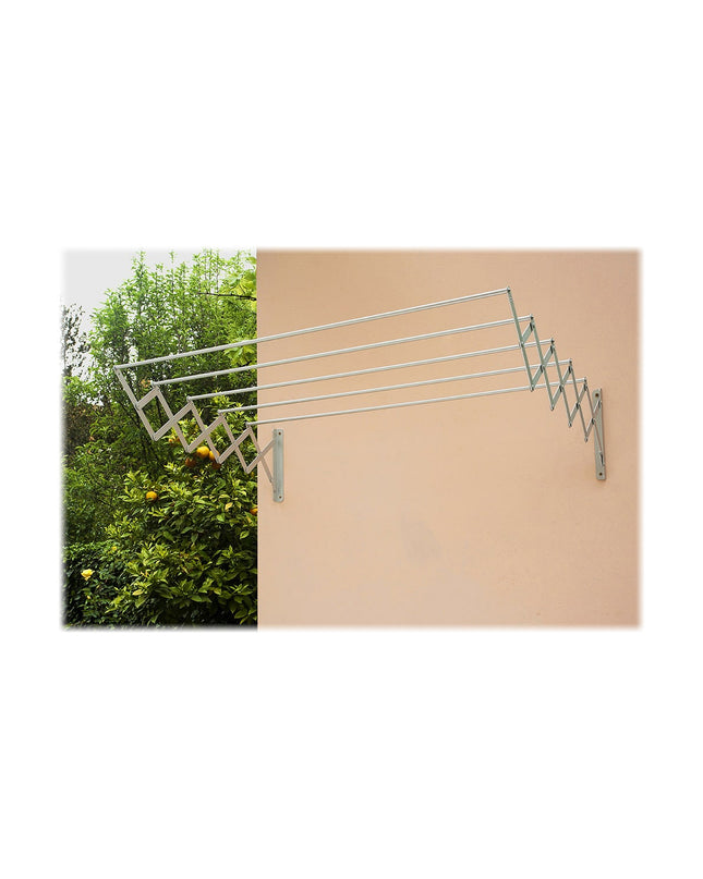White epoxy-coated steel retractable clothesline, 120x70x23 cm, ideal for home storage and organization by BigBuy Home.