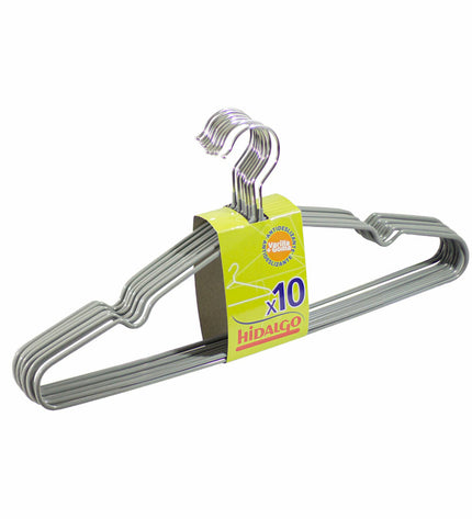 Hidalgo multicolour metal clothing hangers with silicone parts, set of 10 for home organization and storage.