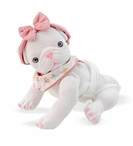 Soft white plush dog toy by Berjuan, 35 cm, part of Anireal collection, ideal for cuddling and play.