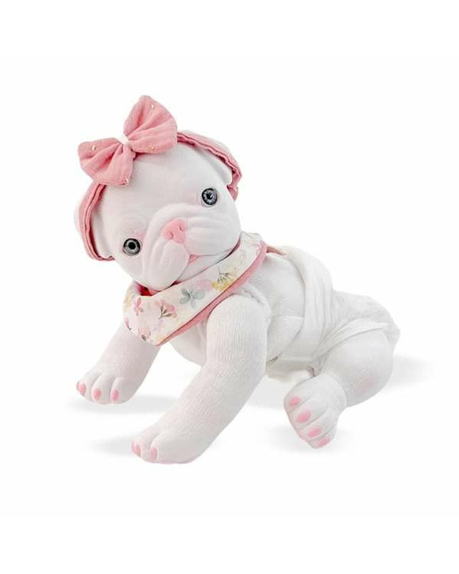 Soft white plush dog toy by Berjuan, 35 cm, part of Anireal collection, ideal for cuddling and play.