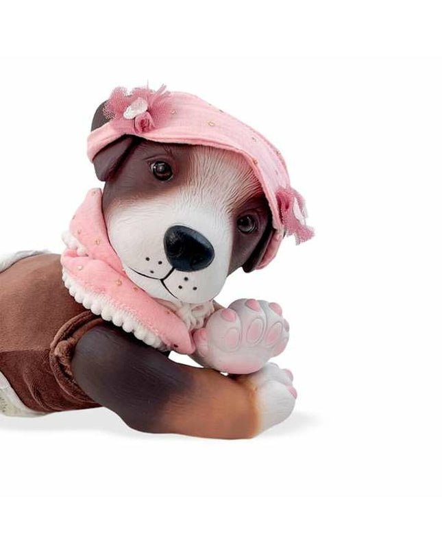 Soft plush toy dog from Berjuan, 35 cm long, part of the Anireal collection, featuring realistic details and a cuddly appearance.