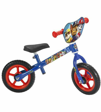 Colorful 10-inch Paw Patrol kids' bicycle with training wheels, featuring character graphics, designed for outdoor play and riding fun.