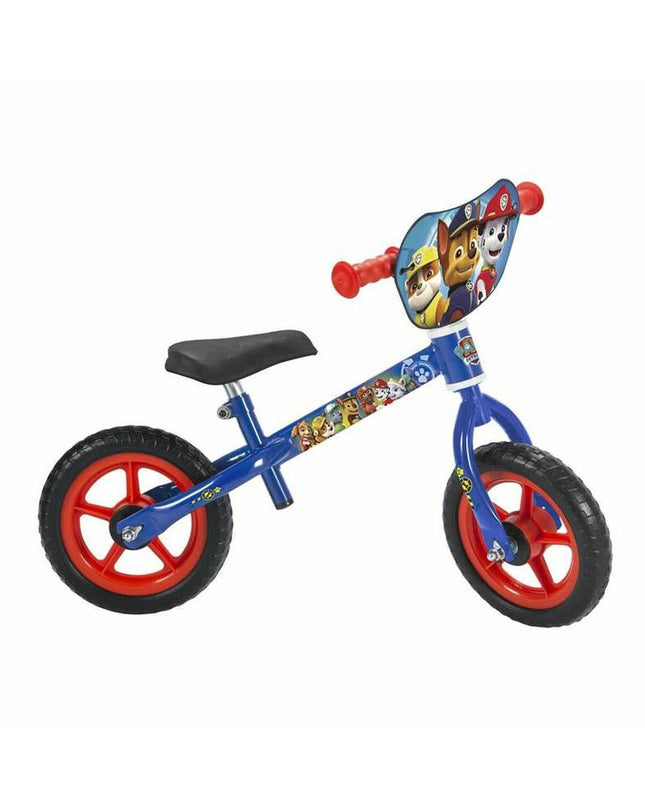 Colorful 10-inch Paw Patrol kids' bicycle with training wheels, featuring character graphics, designed for outdoor play and riding fun.