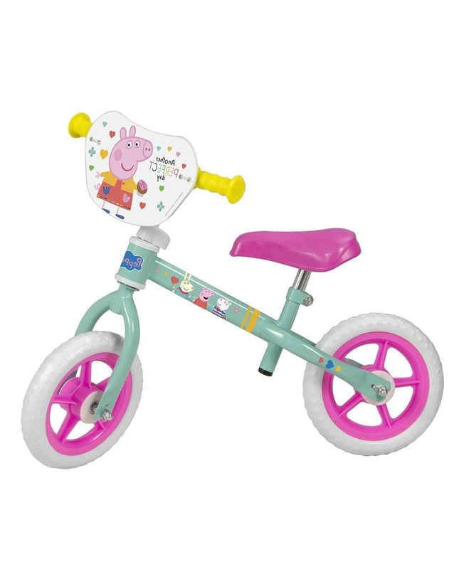 Peppa Pig 10-inch children's bike for ages 3+ with training wheels, featuring colorful Peppa Pig design, suitable for outdoor riding.
