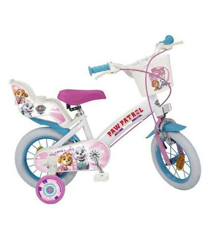 Child's Paw Patrol Kinderfiets 12-inch bike from The Paw Patrol brand, featuring colorful design and sturdy outdoor sports frame.