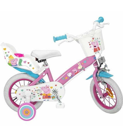 Pink Peppa Pig 12-inch kids' bike, sport and outdoor bicycle for children, featuring Peppa Pig branding and colorful design.