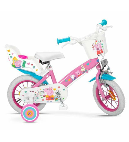 Pink Peppa Pig 12-inch children's bicycle, sporty outdoor bike for kids featuring Peppa Pig design and durable frame.