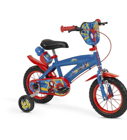 Spidey 12-inch children's bike in sporty outdoor style, featuring a colorful frame and training wheels for young riders.