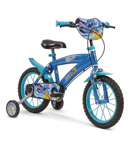 Toimsa Stitch 14-inch blue kids' bicycle, lightweight sport and outdoor bike with sturdy frame and training wheels for children.