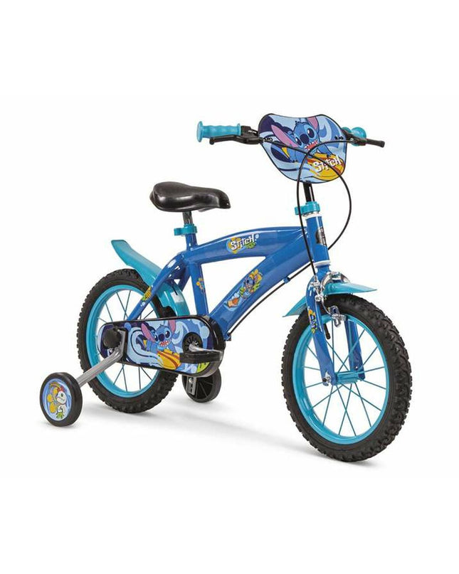 Toimsa Stitch 14-inch blue kids' bicycle, lightweight sport and outdoor bike with sturdy frame and training wheels for children.