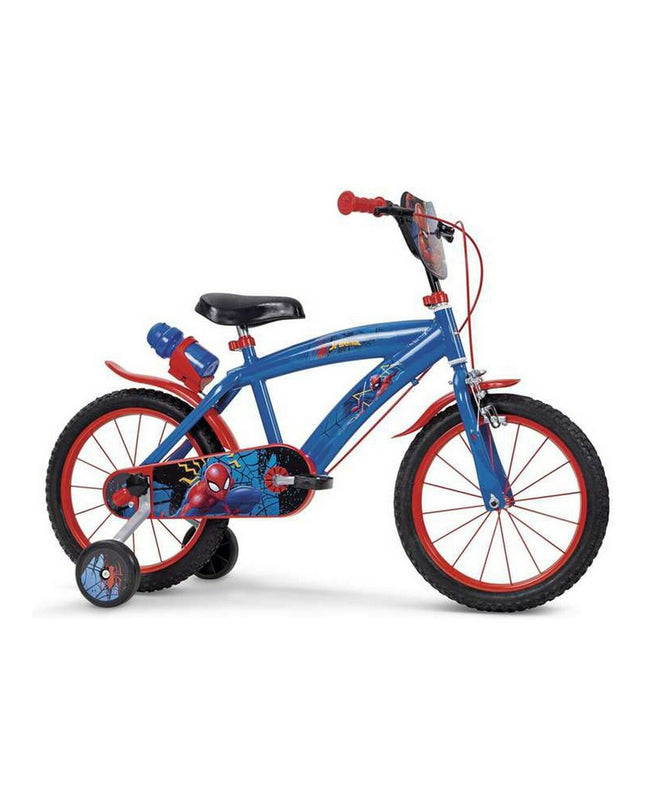 Spider-Man 14-inch kids' bicycle in black with red accents, designed for sports and outdoor riding, branded Spider-Man.
