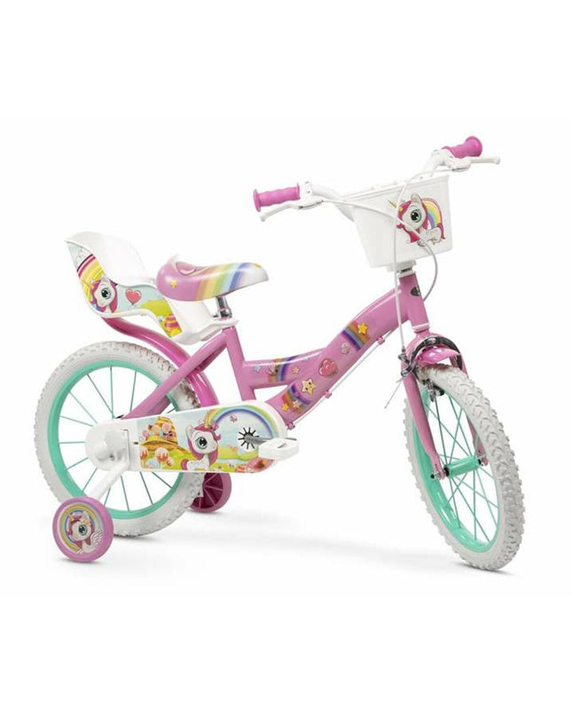 Toimsa 16-inch unicorn children's bike, sport and outdoor, lightweight design with colorful unicorn graphics on the frame.