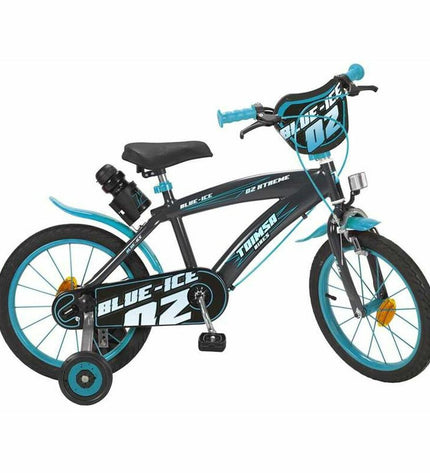 Blue Ice Toimsa 16-inch kids' bicycle, suitable for ages 5-8, featuring sporty outdoor design with durable frame and colorful accents.