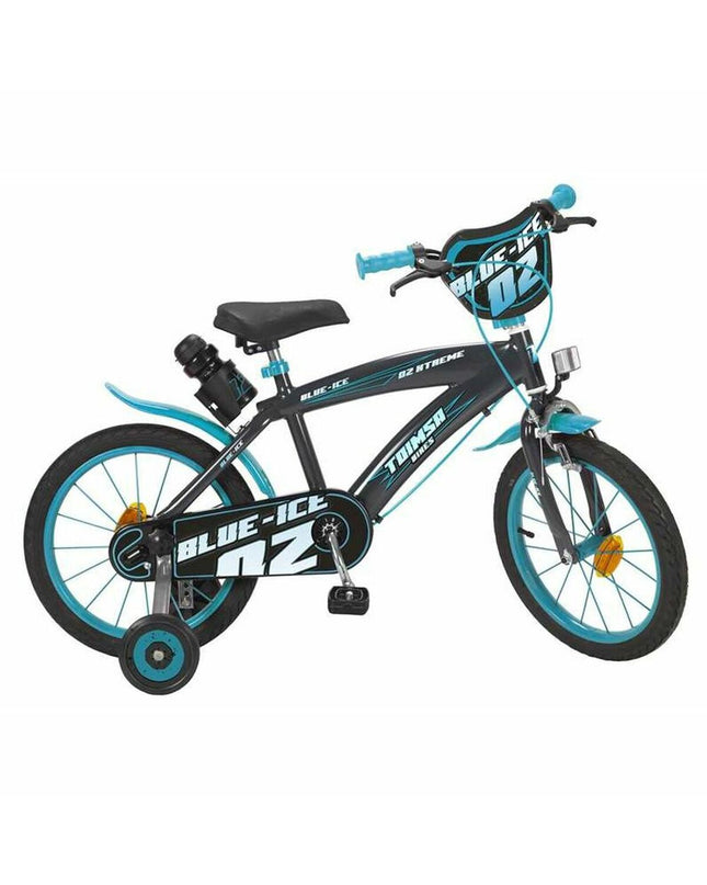 Blue Ice Toimsa 16-inch kids' bicycle, suitable for ages 5-8, featuring sporty outdoor design with durable frame and colorful accents.