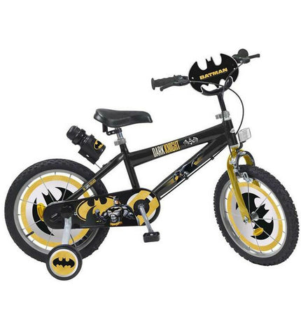 Batman 16-inch children's bike for sport and outdoor riding, featuring a Batman-themed design with training wheels.