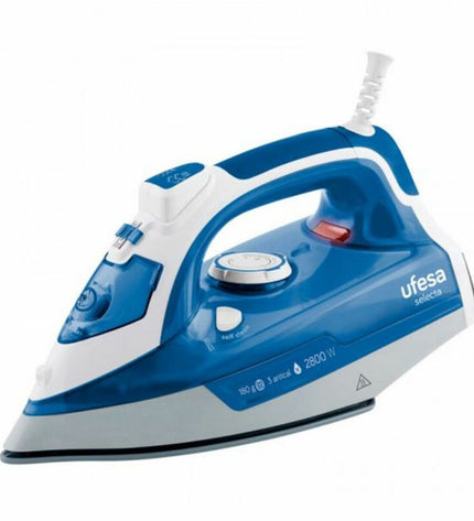 UFESA PV3285 steam iron with 2800W power, shown with a sleek design and control panel for efficient household ironing.