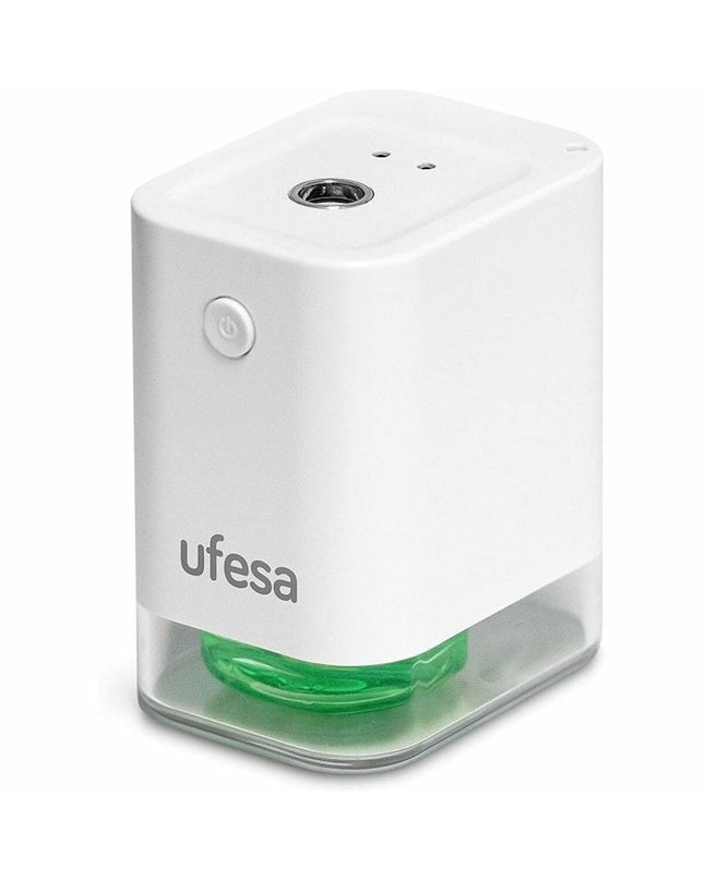 UFESA DM45P alcohol dispenser for home and bathroom use, white plastic with pump mechanism and sleek design.