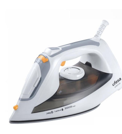 UFESA PV3700 VITORIA steam iron with 3000W power, shown with water tank and temperature controls for home ironing.