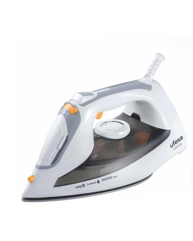 UFESA PV3700 VITORIA steam iron with 3000W power, shown with water tank and temperature controls for home ironing.