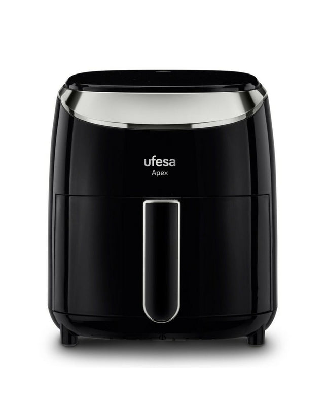 Black UFESA APEX air fryer, compact kitchen appliance with digital display and adjustable temperature settings.