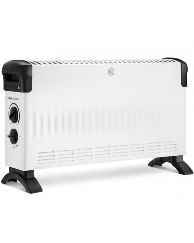 UFESA Polux Nano portable digital heater with 1800W, compact home heating and cooling appliance, front view with display controls.
