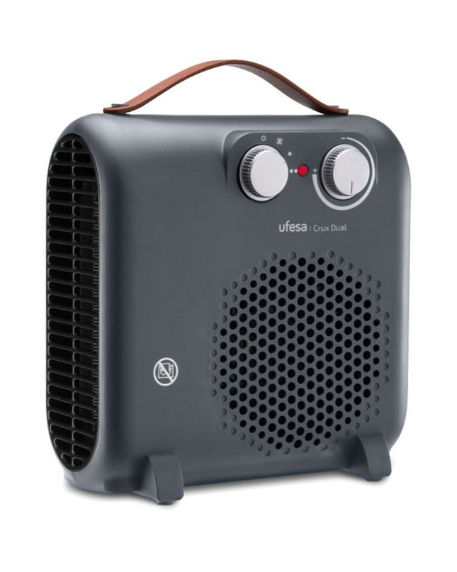 UFESA gray 2000W portable heater for home heating and cooling, compact design with control panel and vents visible.