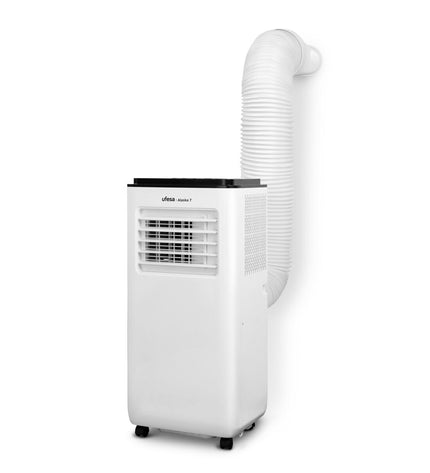 Portable UFESA Alaska 7 1765F air conditioner for home use, with vents and control panel visible.