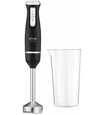 UFESA Handblender UFESA 70105999 with 800W power, showing the sleek handheld design and blending attachments.